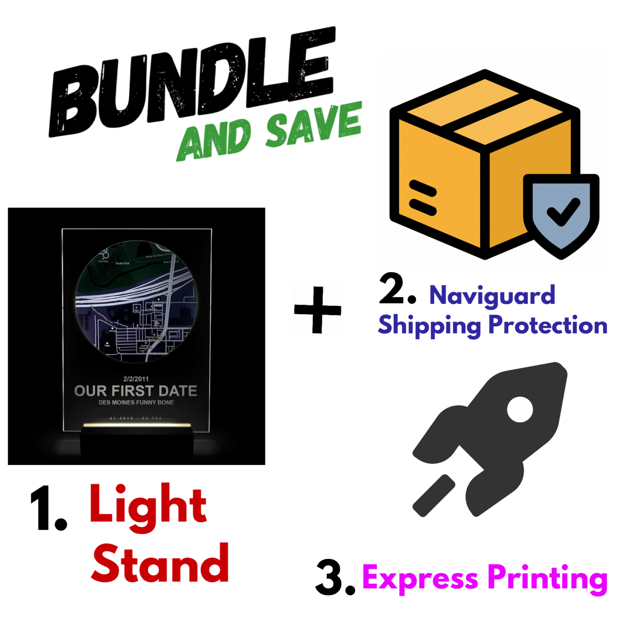 BUNDLE: Light Stand + Naviguard Shipping Protection + Express Printing